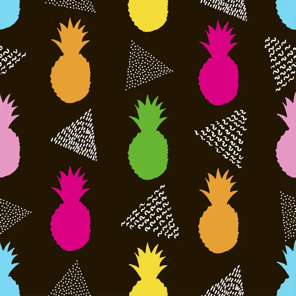 Motif Sans Couture Avec Des Ananas Colorés Des Triangles Blancs — Image vectorielle