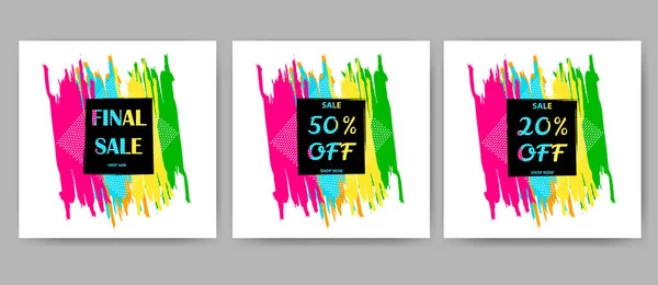 Sale Posters Set Colorful Brush Strokes Backgrounds Vector Illustration — Stock Vector