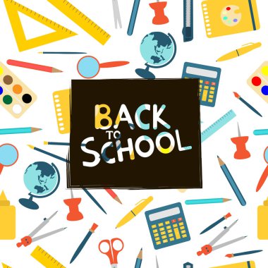 Geri okul ile arka plan için renkli ileti örneği. Vektör çizim