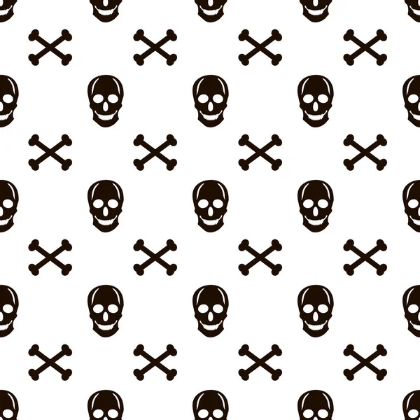 Seamless Pattern Black Skulls Bones White Background Vector Illustration — Stock Vector
