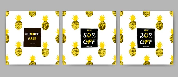 Verkaufsplakate Mit Gelben Und Schwarzen Ananas Vektorillustration — Stockvektor