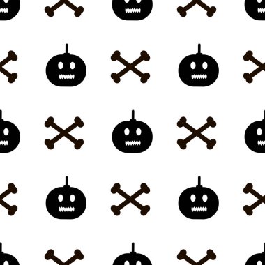 Beyaz arka planda siyah kabaklar bir kemikten ile Seamless modeli. Vektör çizim