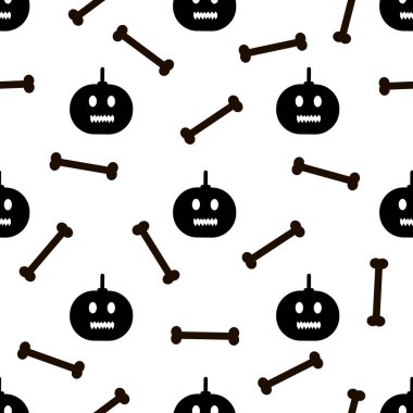 Beyaz arka planda siyah kabaklar bir kemikten ile Seamless modeli. Vektör çizim