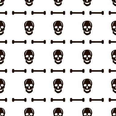 Dikişsiz desen siyah kafatası ve kemiklerin üzerine beyaz arka plan ile. Vektör çizim