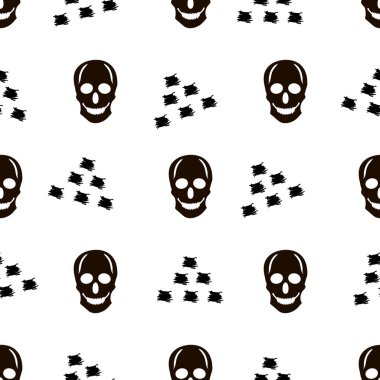 Dikişsiz desen siyah kafatasları ve üçgenler beyaz arka plan ile. Vektör çizim