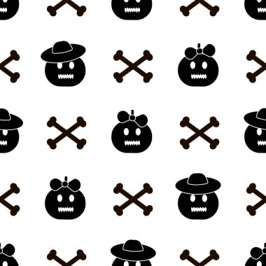 Beyaz arka planda siyah kabaklar bir kemikten ile Seamless modeli. Vektör çizim