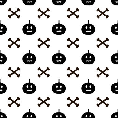 Beyaz arka planda siyah kabaklar bir kemikten ile Seamless modeli. Vektör çizim