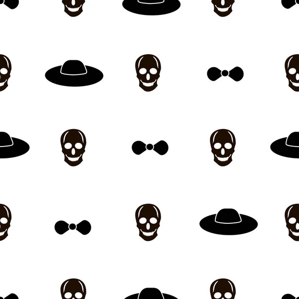 Seamless Pattern Black Skulls White Background Vector Illustration — Stock Vector