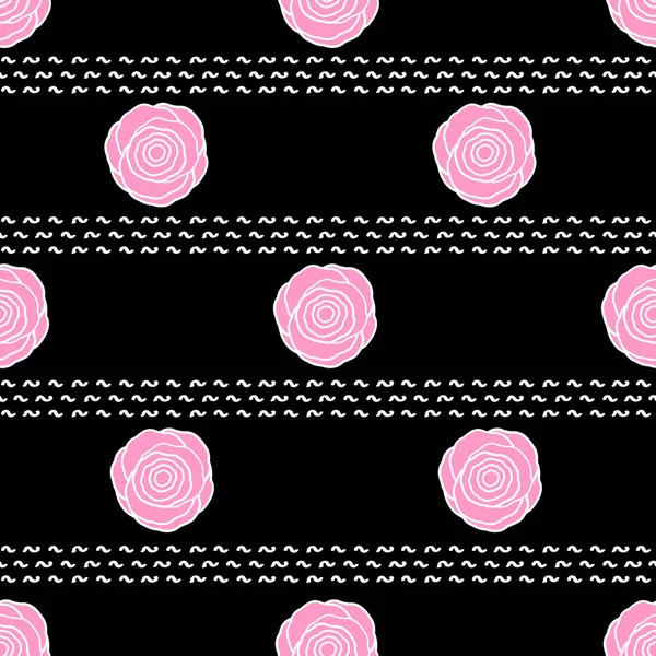 Nahtloses Muster Mit Rosa Rosen Auf Schwarzem Hintergrund Vektorillustration — Stockvektor