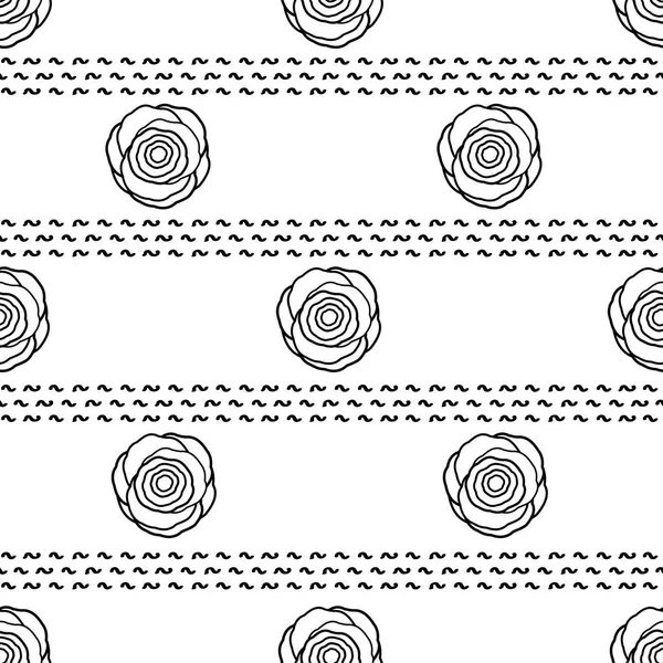 Seamless Pattern Black Roses White Background Vector Illustration — Stock Vector