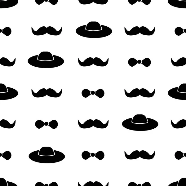 Seamless Pattern Black Mustache Hat Bow Tie Vector Illustration — Stock Vector