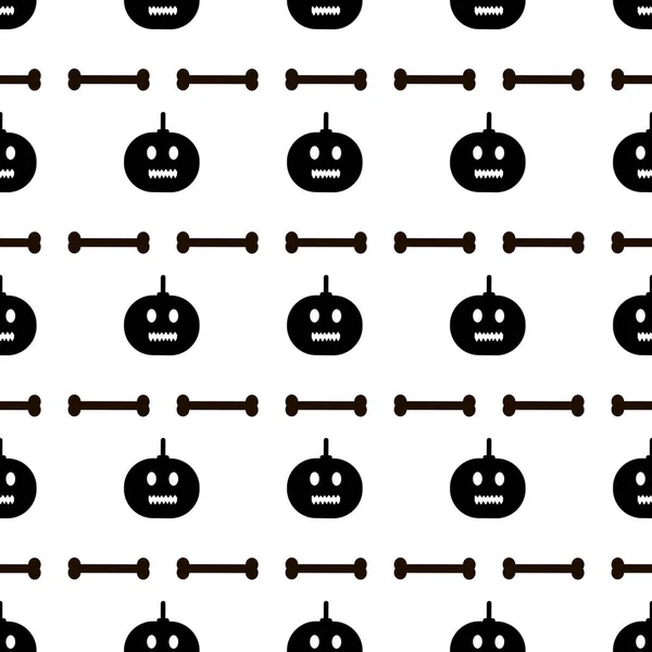 Seamless Pattern Black Pumpkins Bones White Background Vector Illustration — Stock Vector