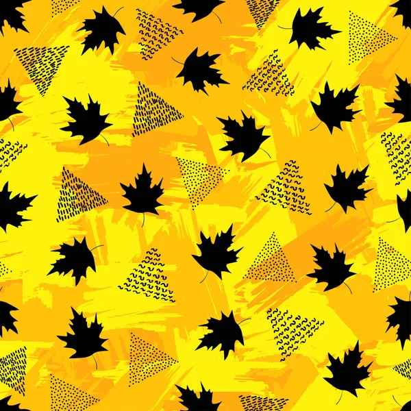 Motif Sans Couture Avec Des Feuilles Érable Noires Des Triangles — Image vectorielle