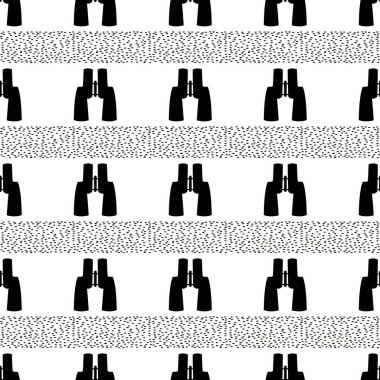 Beyaz arka planda siyah dürbün ile Seamless modeli. Vektör çizim