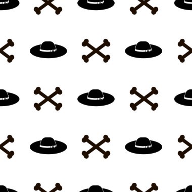 Beyaz arka planda siyah şapka bir kemikten ile Seamless modeli. Vektör çizim