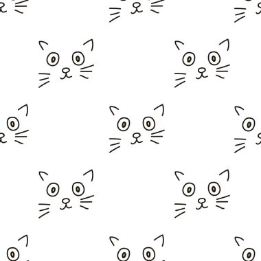 Dikişsiz desen kediler yüzü olan. Vektör çizim