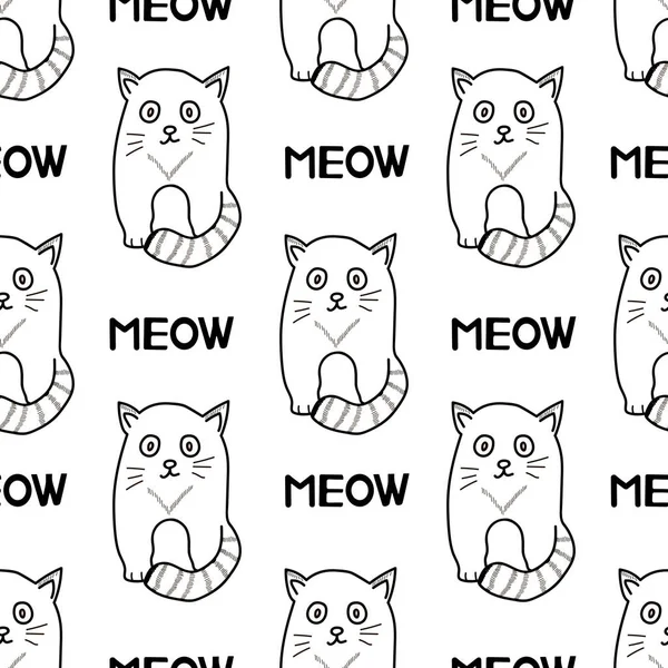 Seamless Patterns Cats Words Meow Vector Illustration — Stock Vector