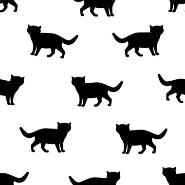 Kara kedi siluetleri ile Dikişsiz desen. Vektör çizim