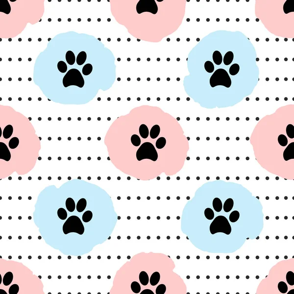 Seamless Patterns Black Animal Footprints Circles Pink Blue Spots Vector — Stock Vector