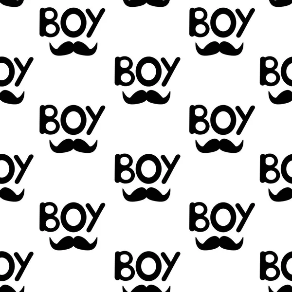 Seamless Pattern Black Words Boy Moustache Vector Illustration — Stock Vector