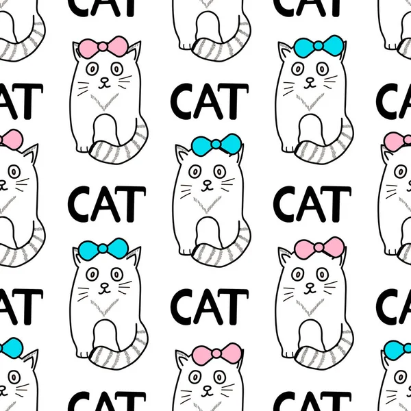 Seamless Patterns Cats Bows Vector Illustration — Stock Vector