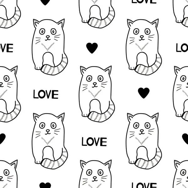 Seamless Patterns Cats Hearts Words Love Vector Illustration — Stock Vector