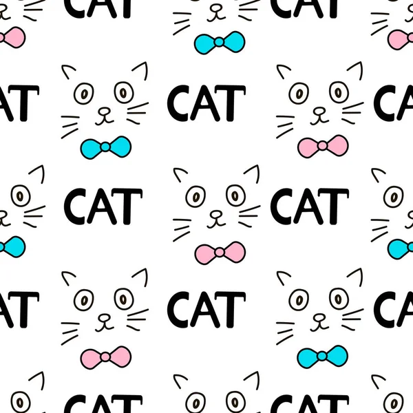Motifs Sans Couture Avec Des Visages Chat Des Mots Cat — Image vectorielle