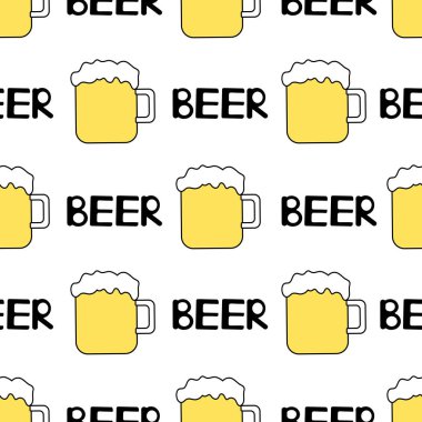 Bira bardağı beyaz zemin üzerine ile Seamless modeli. Vektör çizim