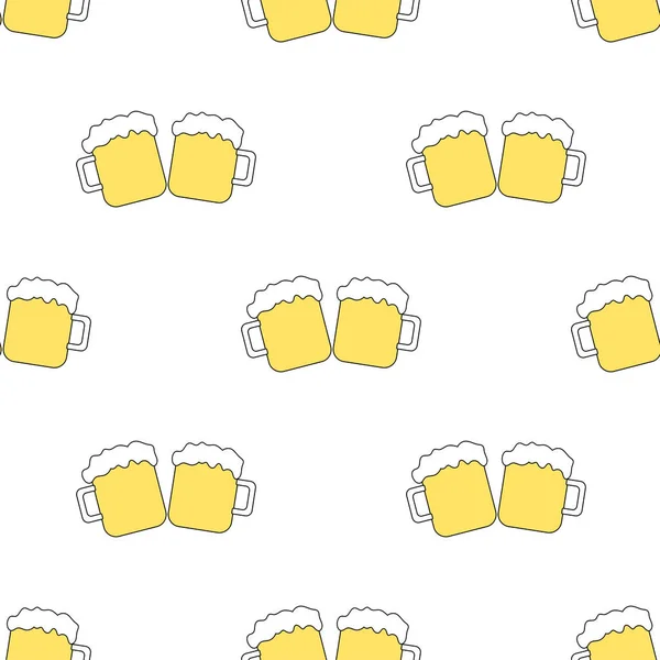 Modèle Sans Couture Avec Des Tasses Bière Sur Fond Blanc — Image vectorielle