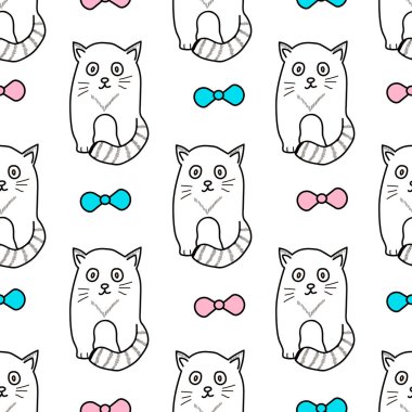 Kediler ve yay ile Dikişsiz desen. Vektör çizim