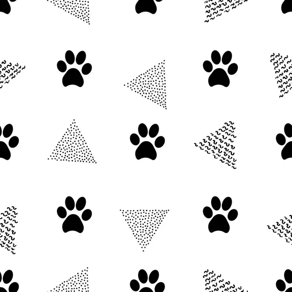 Nahtlose Muster Mit Tierischen Fußabdrücken Und Dreiecken Vektorillustration — Stockvektor