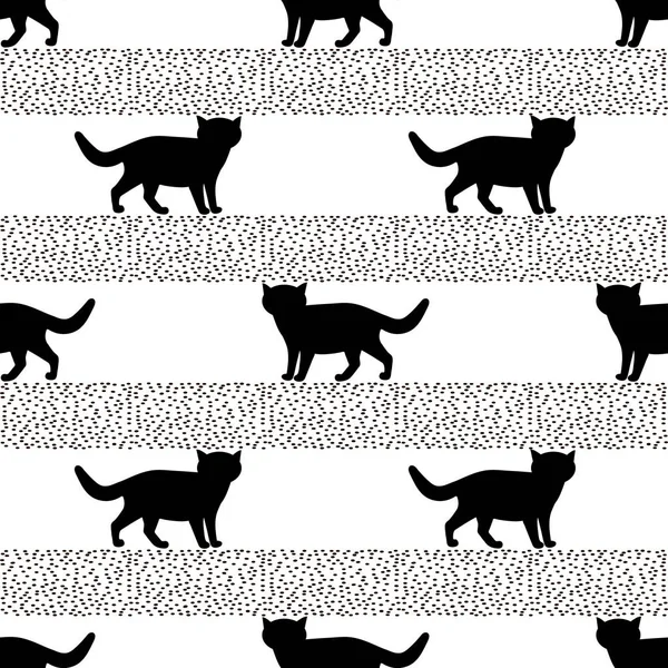 Nahtlose Muster Mit Silhouetten Der Schwarzen Katze Vektorillustration — Stockvektor