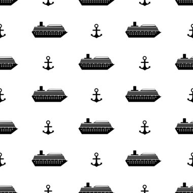 Siyah gemi ve çapa ile Seamless modeli. Vektör çizim