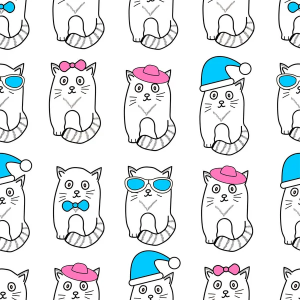 Patrones Sin Costuras Con Gatos Gafas Sombreros Arcos Ilustración Vectorial — Vector de stock