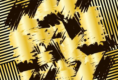 Arka plan siyah ve altın fırça darbeleri ve çizgili. Vektör çizim.