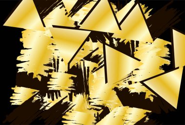 Arka plan siyah ve altın geometrik figürler, fırça darbeleri ile. Vektör çizim.