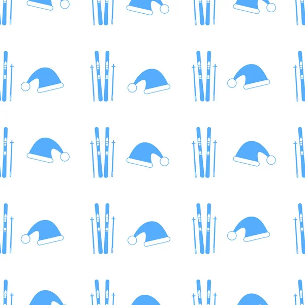 Modèle Sans Couture Avec Des Skis Des Chapeaux Bleus Illustration — Image vectorielle