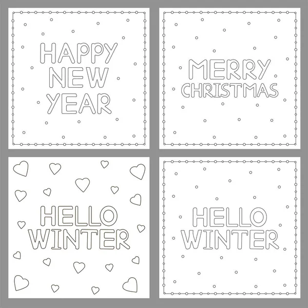 Ano Novo Natal Conjuntos Cartões Inverno Conjunto Páginas Para Colorir — Vetor de Stock
