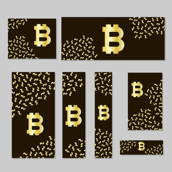 Siyah ve altın tasarım ve Bitcoin simgesi ayarla web bannerlar. Vektör çizim