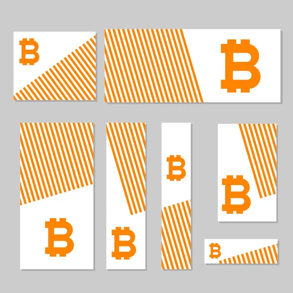 Web Banners Set Orange Lines Bitcoin Icon Vector Illustration — Stock Vector