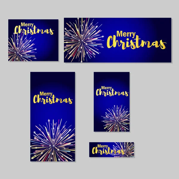 Banderas Web Con Fuegos Artificiales Inscripción Feliz Navidad Ilustración Vectorial — Vector de stock