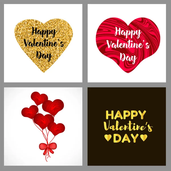 Happy Valentine Day Cards Set Vector Illustration — Stock Vector