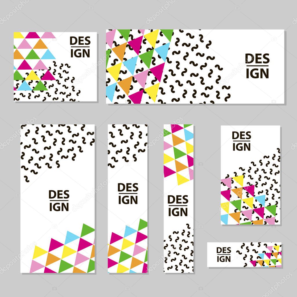 Web banners set with colorful geometric figures. Vector illustration