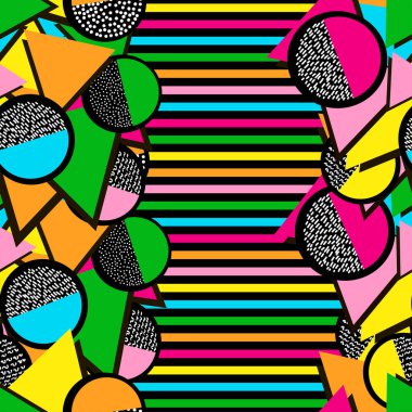 Üçgenler ve daireler renkli seamless modeli. Vektör çizim