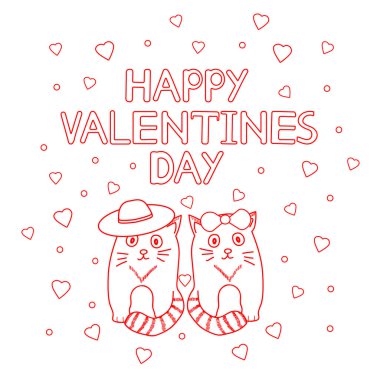 Mutlu sevgililer günü - sevimli kediler ve kalpleri ile kartı. Vektör çizim