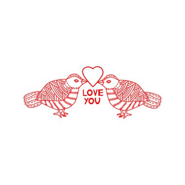 Seni - kalp ve kuşlar ile kartı seviyorum. Vektör çizim
