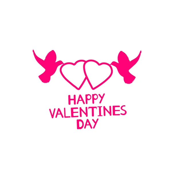 幸せなバレンタインデー 心と鳥のカード ベクトル図 — ストックベクタ