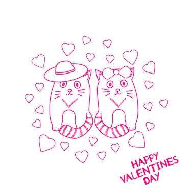 Mutlu sevgililer günü - sevimli kediler ve kalpleri ile kartı. Vektör çizim