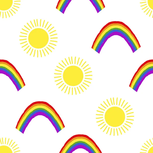 Arcobaleno Sole Modello Senza Soluzione Continuità Creativa Illustrazione Vettoriale — Vettoriale Stock