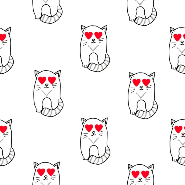 Seamless Pattern Cute Cats Hearts Vector Illustration — Stock Vector